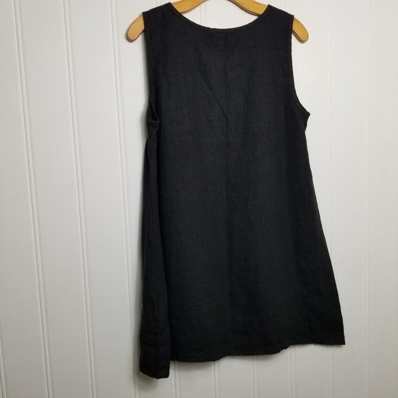 FLAX Black Linen Sleeveless Tunic Top Womens Sz S Pintuck Hem A-Line Langenlook - Picture 5 of 9